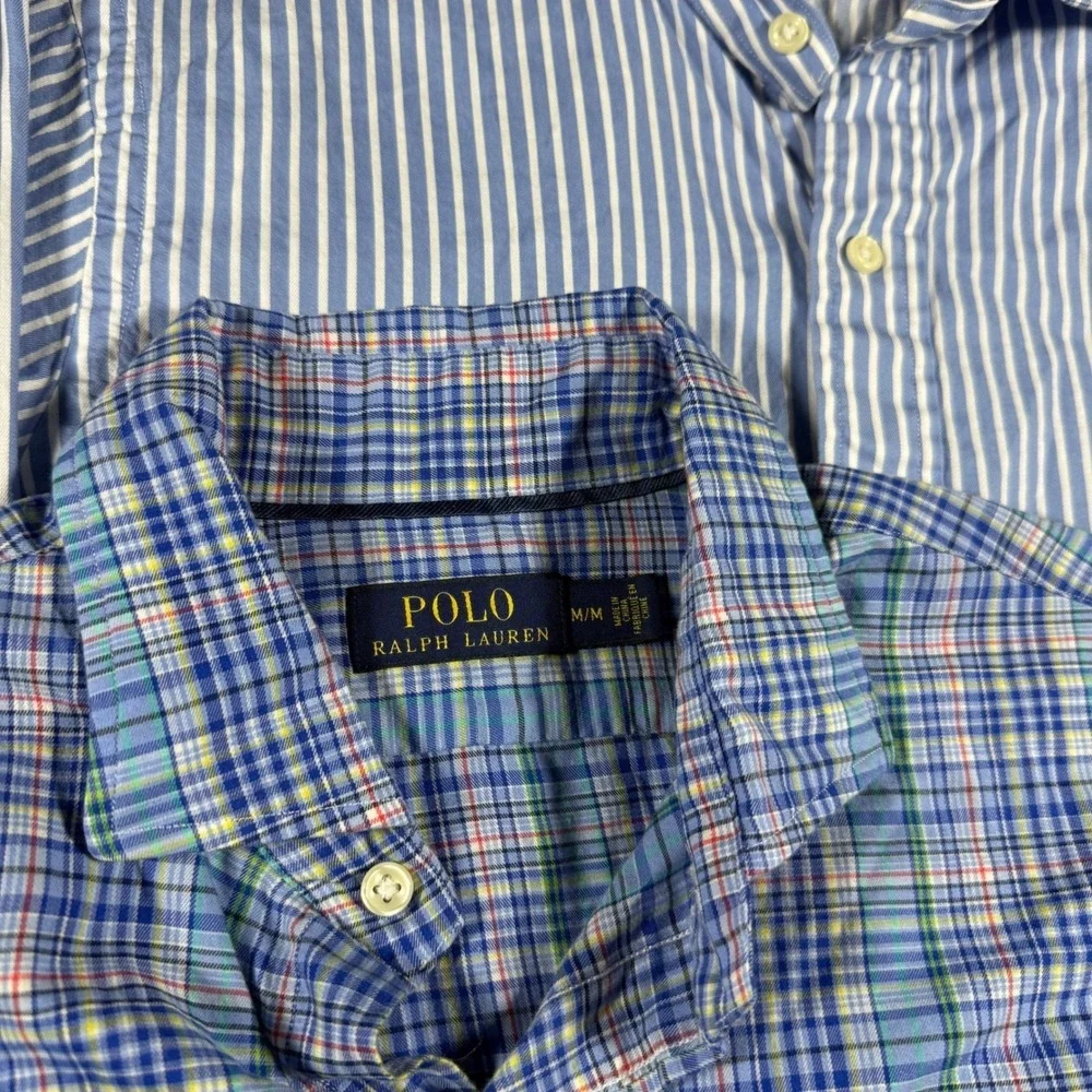 Lot of 2 Polo Ralph Lauren Button Shirts Mens Medium‎ Blue Striped & Plaid Multi